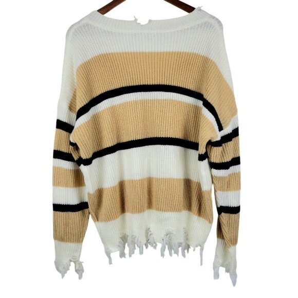 Women's plus 1X Shein V-Neck Off The Shoulder Raw Hem Fall Colorblock Sweater - Picture 2 of 11